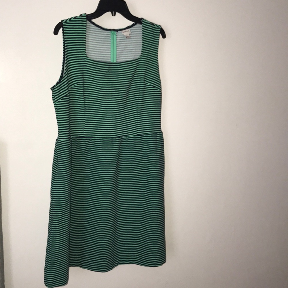 Green and Navy striped dress with pockets